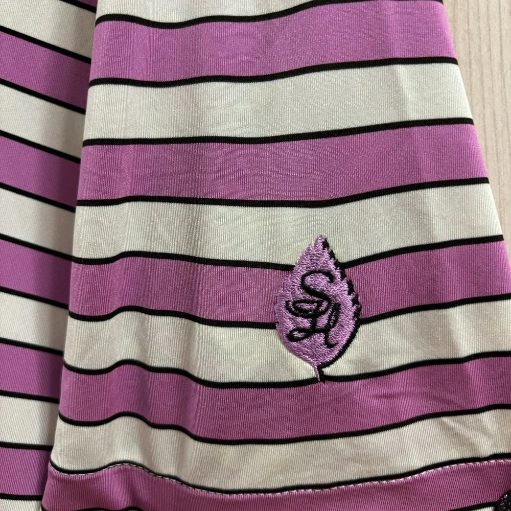 RLX Ralph Lauren Mens‎ Striped Golf Polo Shirt Purple White Performance Size M